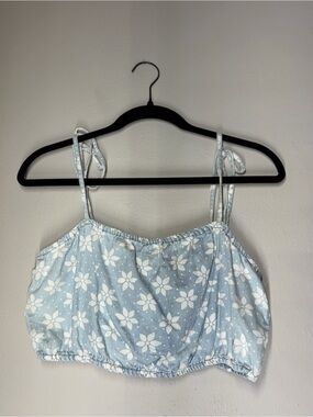 Wrangler Light Blue Floral Tie-Strap Crop Top
